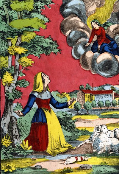 Appearance of the Blessed Virgin to the Holy Sister Benoite, known as the Shepherdess of the Laus. Image of Epinal, first half of the 19th century by French School