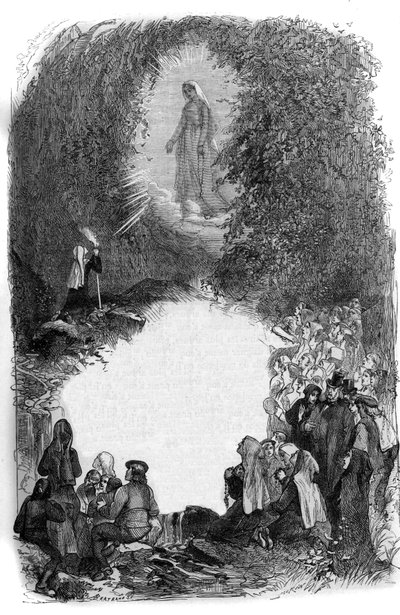 Appearance of the Virgin Mary to Bernadette Soubirous (1844-1879) in the Cave of Lourdes, Hautes Pyrenees by French School