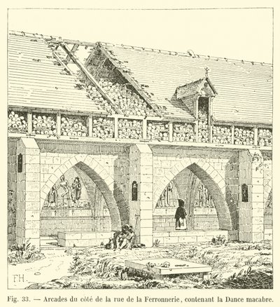 Arcades on the side of the rue de la Ferronnerie, containing the Dance of Death by French School