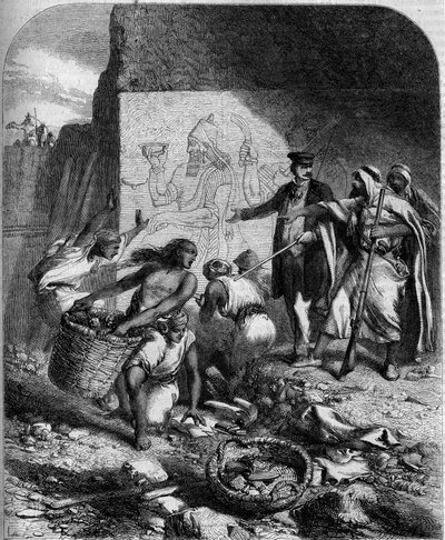 Archeological excavations: discovered low Assyrian reliefs in Nemroud (Asia Minor) by the English archeologist Austen Henri Layard by French School