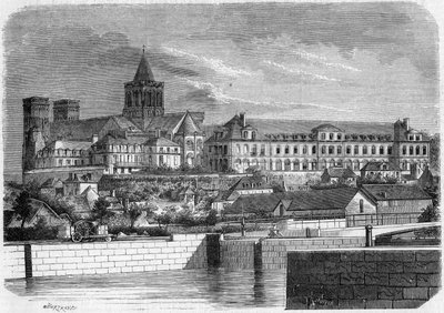 Architecture: view of the Abbey aux Dames (around 1060) and the Church of the Holy Trinity (Romanesque style). Caen, Calvados by French School