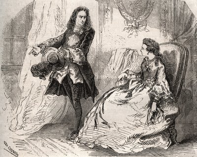 Armande Bejart (1641-1700), Wife of Jean-Baptiste Poquelin dit Moliere (1622-1673) with Her Lover, the Count of Guiche, Engraving of 1871 in 