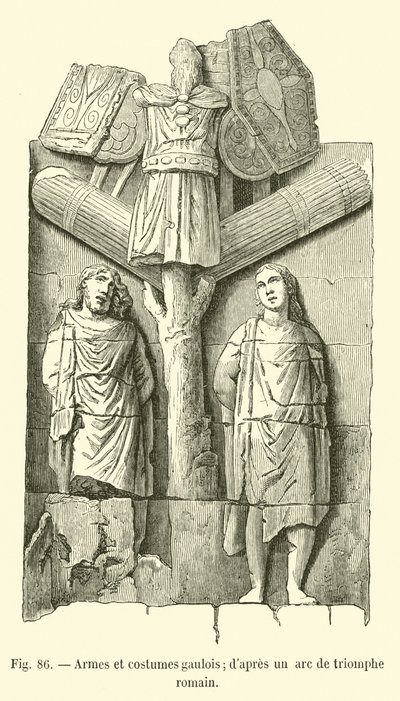 Gaulish weapons and costumes; after a Roman triumphal arch by French School