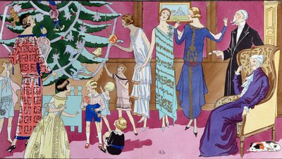 Around the Christmas Tree, fashion plate from Art Gout Beaute magazine, December 1923 by French School