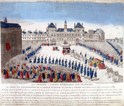 Arrival of Louis XVI at the Hôtel de Ville de Paris on 17 July 1789 (engraving) by French School