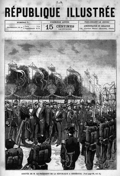 Arrival of the President of the Republic Jules Grevy (1807-1891) at the Cherbourg celebrations. A newspaper. Engraving from 1880 in 