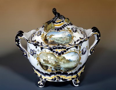 Art Francais: large sipiere, purple decor of the 18th century rockery style boat. Paris, Decorative Arts by French School