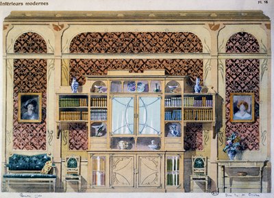 Art nouveau style library, illustration from the magazine Interieurs Modernes by French School