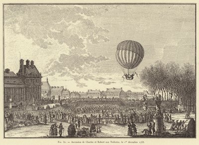 Ascension of Charles and Robert at the Tuileries, December 1, 1783 by French School