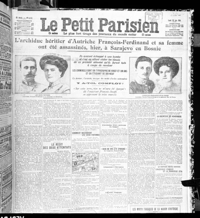 Assassination of Archduke Franz Ferdinand of Austria and his wife, from Le Petit Parisien, 29th June 1914 by French School