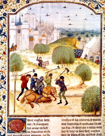 Assassination of an English knight outside Paris in 1437 (100 years war) illumination from Chronicles of England written by Jean de Wavrin by French School