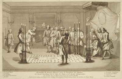 Assembly of Free Masons before the Initiation of a Master, from The Ceremonies of Religion and Custom, c.1733 by French School