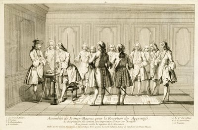 Assembly of Free Masons to Initiate an Apprentice, from The Ceremonies of Religion and Custom, c.1733 by French School