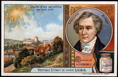 Astronomy: fall of an aerolith in the middle of noon, with the portrait of Francois Arago - Liebig chromolithography by French School