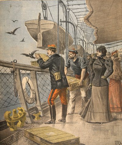 At sea, illustration from Le Petit Journal: Supplement illustre, 10th April 1898 by French School