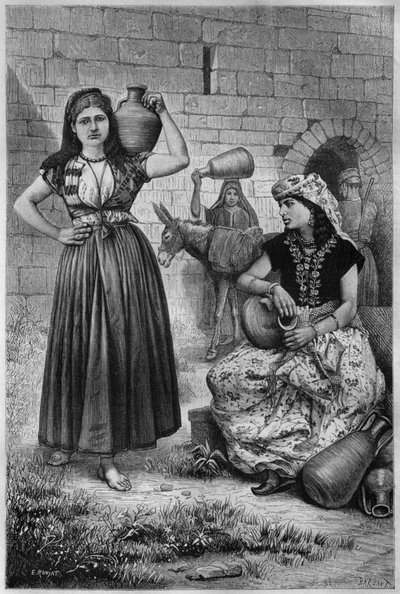 At the well, Hiram, from La Syrie daujourdhui. Voyages dans la Phenicie, le Liban et la Judee. 1875-1880 by Louis Charles Emile Lortet, 1884 by French School