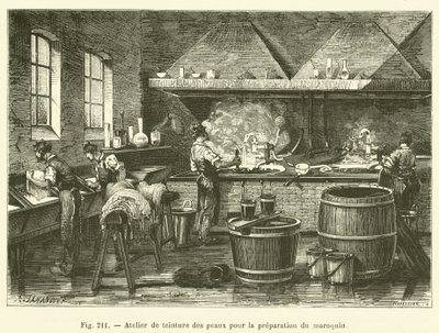 Dyeing Workshop for Preparing Morocco Leather (engraving) by French School