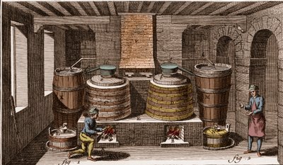 Brandy distillery - La Grande Encyclopedie, ou Dictionnaire Raisonne des Sciences, des Arts et des Metiers (Encyclopedia or Dictionary of the Sciences, Arts and Professions) by Denis Diderot and Jean d