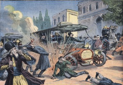 Attack on the Shah of Persia Mohammad Ali Shah Qajar (1872-1925). Engraving from the newspaper Le Petit Parisien by French School