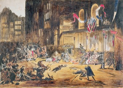 Attempt on the life of Napoleon III and his wife Eugenie by Felice Orsini and three accomplices on 4th January 1858 in Paris by French School