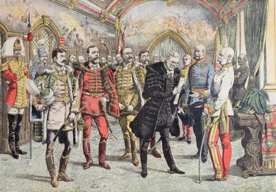 Austro-Hungarian Crisis - reception of Hungarian magnates by Emperor Franz Josef, illustration from Le Petit Journal, 15 October, 1905 by French School