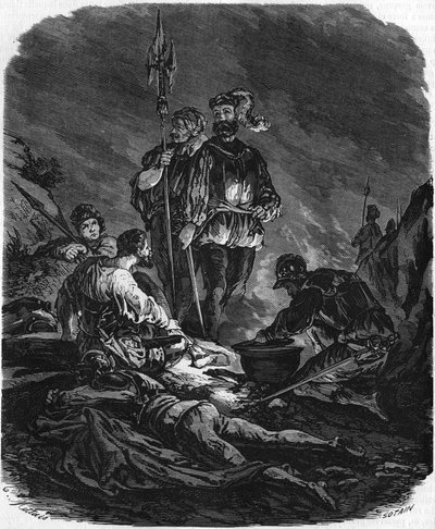 Bad boys, looters during the wars of the 16th century. In “Histoire Populaire de la France”, sd. circa 1885. Engraving by French School