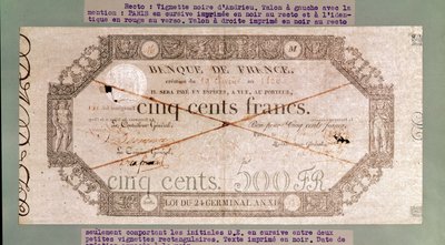 Banknote for 500 francs from the 24th Germinal of the Year XI, 1806 by French School
