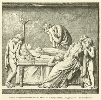 Bas-relief of the funerary stele of the Countess of Haro, daughter of the Marquis of Santa-Cruz by French School