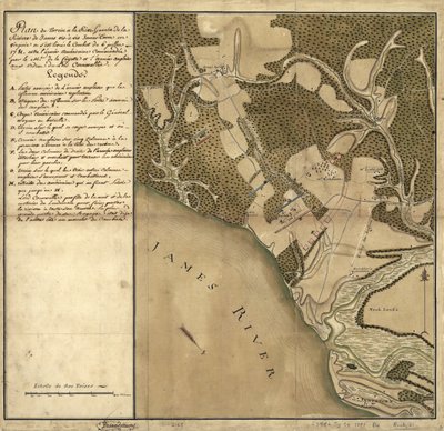 Battle of Green Spring, Map of the Land on the Left Bank of the James River Opposite Jamestown in Virginia Where the Battle of July 6 by French School
