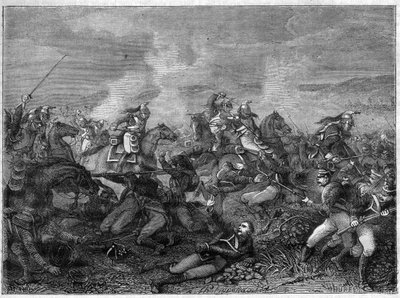 Battle of Saint-Dizier, 27 January 1814 - Allied Russian Troops Against French Guard Dragoons - Engraving in 