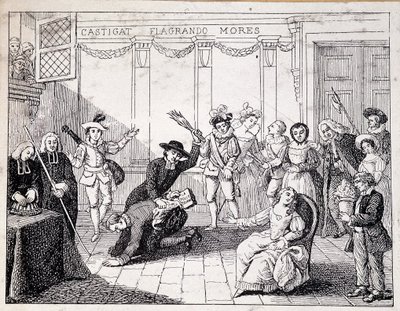 Beaumarchais Whipping in Saint Lazare - Scene of Fustigation by Beaumarchais, Holding in Hand the Brochure of the Folle Journee - from ap. Painting of the Comedie Francaise by French School