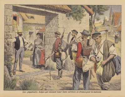 Belgian farm labourers looking for work in France during the harvest by French School