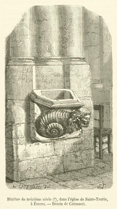 13th Century Holy Water Font, in the Church of Saint-Taurin, Evreux (engraving) by French School