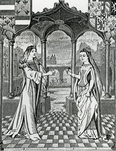 Betrothal of Maximilian I and Mary, Duchess of Burgundy in 1477, after an image in the Chroniques de Flandre by French School