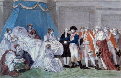 Birth of the King of Rome Napoleon II (Francois Charles Joseph Napoleon Bonaparte) (1811-1832): ceremony of the birth certificate of the son of Emperor Napoleon I (1769-1821) at the Palais des Tuileries on 20/03/1811 by French School