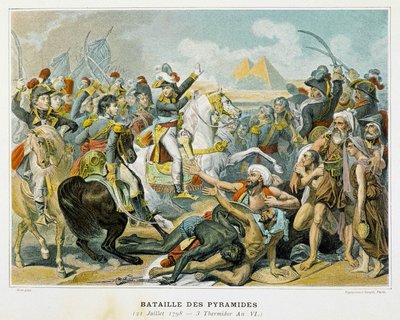 Bonaparte and his troops during the Battle of the Pyramids on 21 July 1798 by French School
