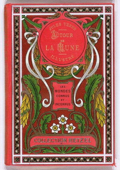 Book Cover of Around the Moon by Jules Verne, editions Hetzel, end of 19th century by French School