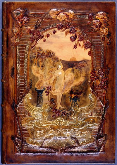Book Cover, Showing a Female Nude Strewing Roses in a Landscape by French School