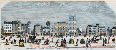 Boulevard Beaumarchais south side - Cafe Gibe - Hotel de Ninon de Laclos - Theatre Beaumarchais - Rue pas de la mule - Engraving in “Tableau-de-Paris” by Edmond Texier 1852 by French School