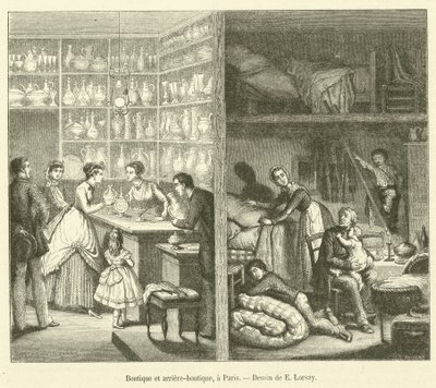 Shop and Back Shop, in Paris (engraving) by French School