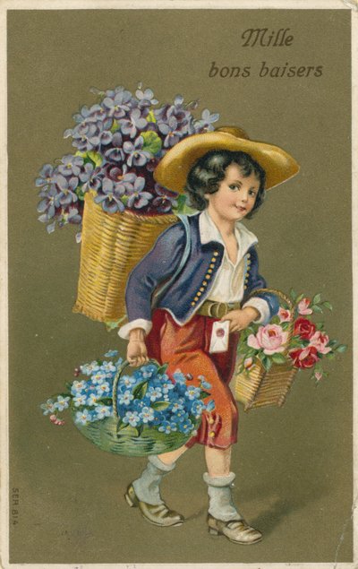 Boy Carrying Flowers by French School