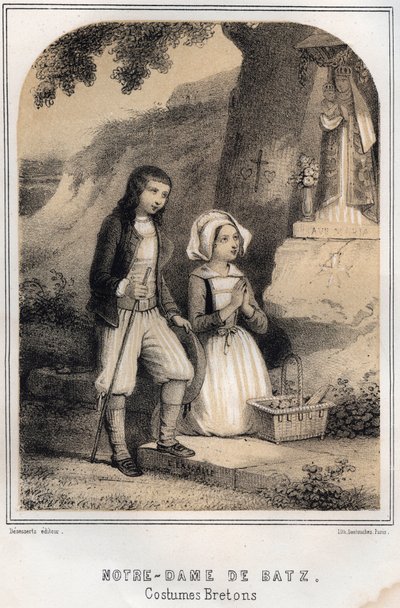 Breton Costumes - Notre-Dame de Batz - engraving in 