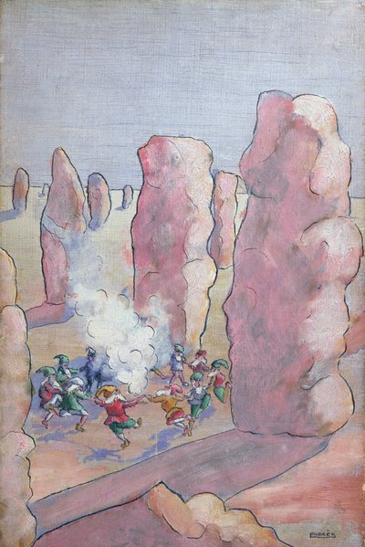 Breton gnomes dancing around a stone circle, late 19th century by French School