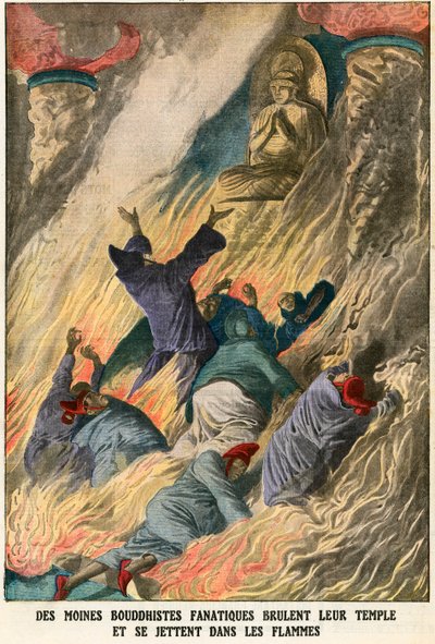 Buddhist Monks Burn Their Temple and Throw Themselves into the Flames by French School