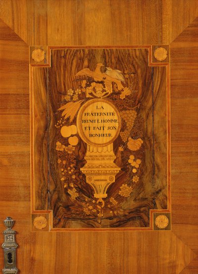 Buffet cabinet with revolutionary design, inlaid detail of emblem and motto of Fraternity by French School