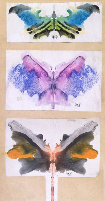 Butterflies made by folding coloured paper in half used in a parlour game by French School