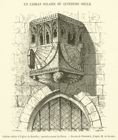 Sundial at the Church of Rouelles, Arrondissement of Le Havre (engraving) by French School