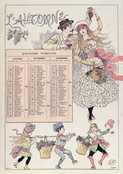 Calendar for the Autumn of 1886 by French School