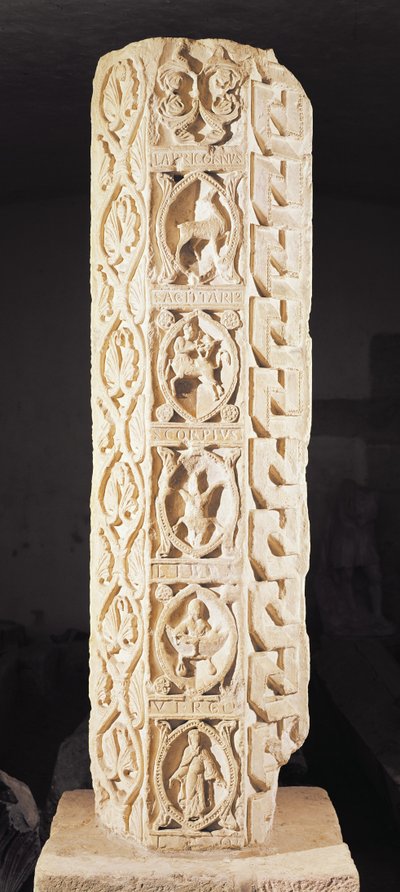 Pillar showing the signs of the zodiac from Virgo to Capricorn, calendar of the season by French School