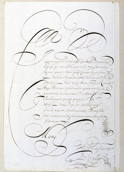 Calligraphy: Letter of accounts calligraphed around 1678 by Francois de Bruyn. Historical Library of the City of Paris by French School